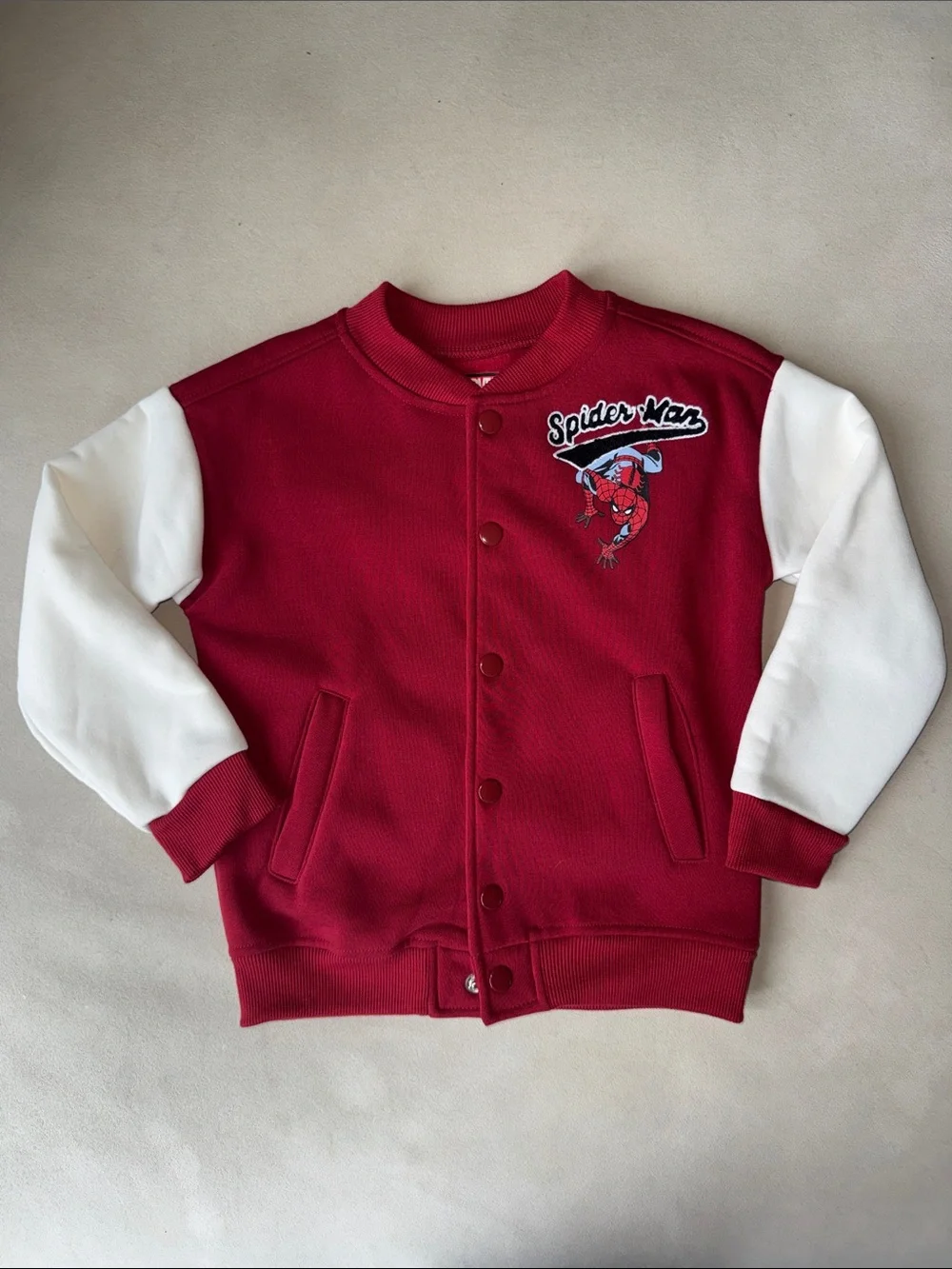 MARVEL Spiderman Red & White Kids Snap-Front Fleece Jacket, NWT, sz kids 5